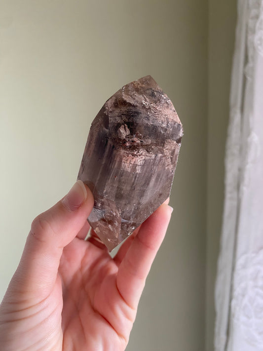 Rare Double Terminated Pink Lithium, Amphibole & Gold Rutile in Quartz
