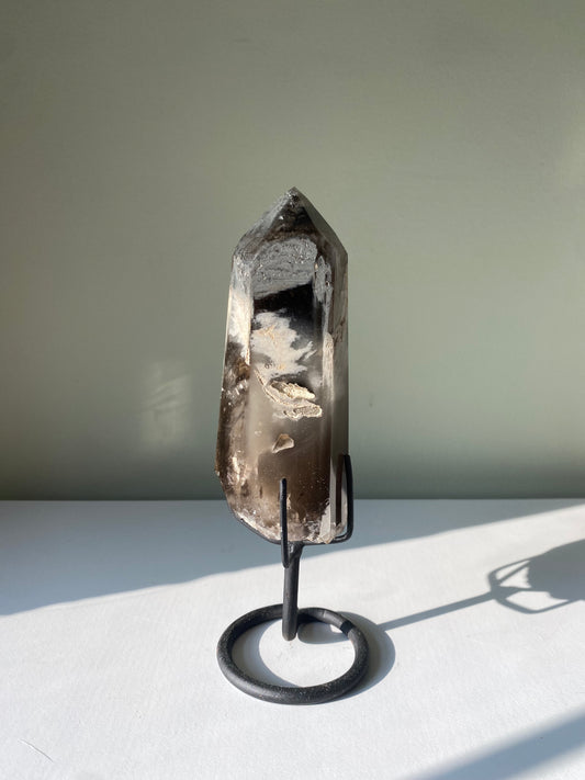 Smoky Quartz w/ Phantoms on Stand - A