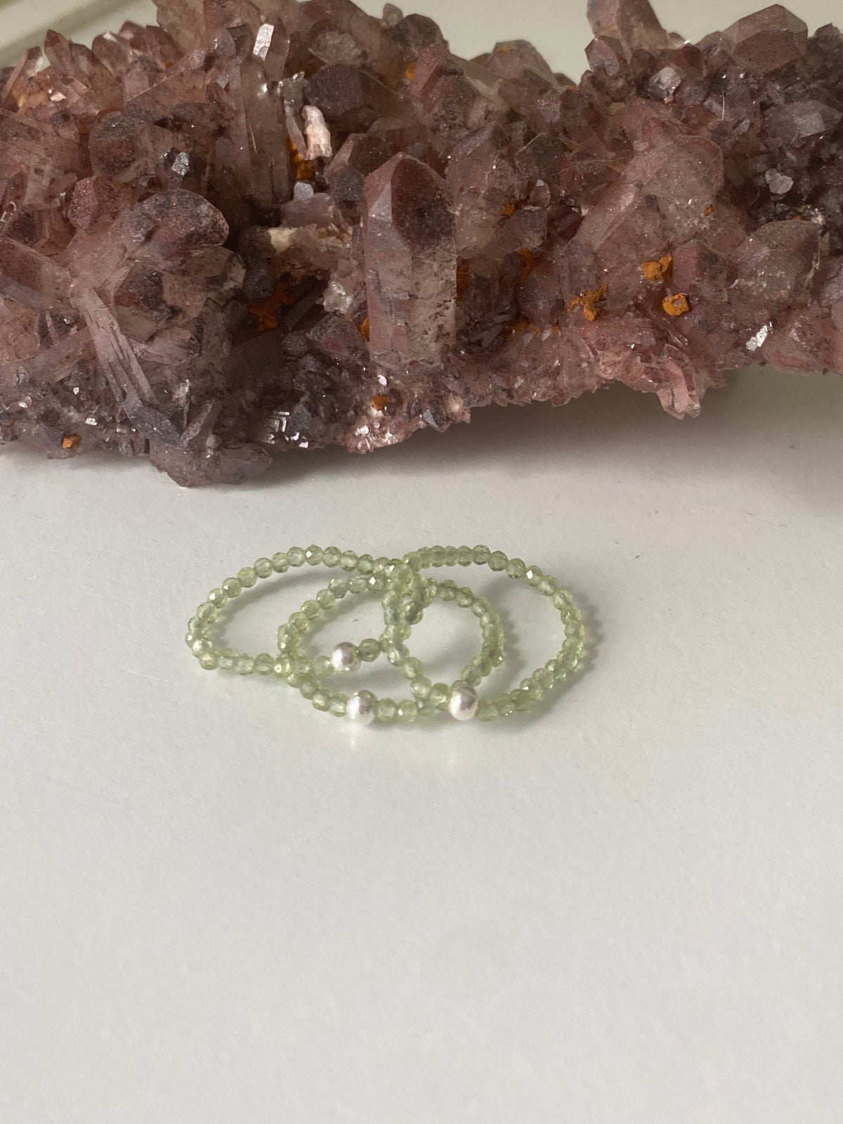 Hand Made Faceted Peridot w/ Silver Stackable Stretch Ring
