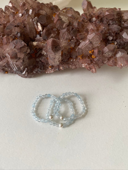 Hand Made Faceted Aquamarine w/ Silver Stackable Stretch Ring