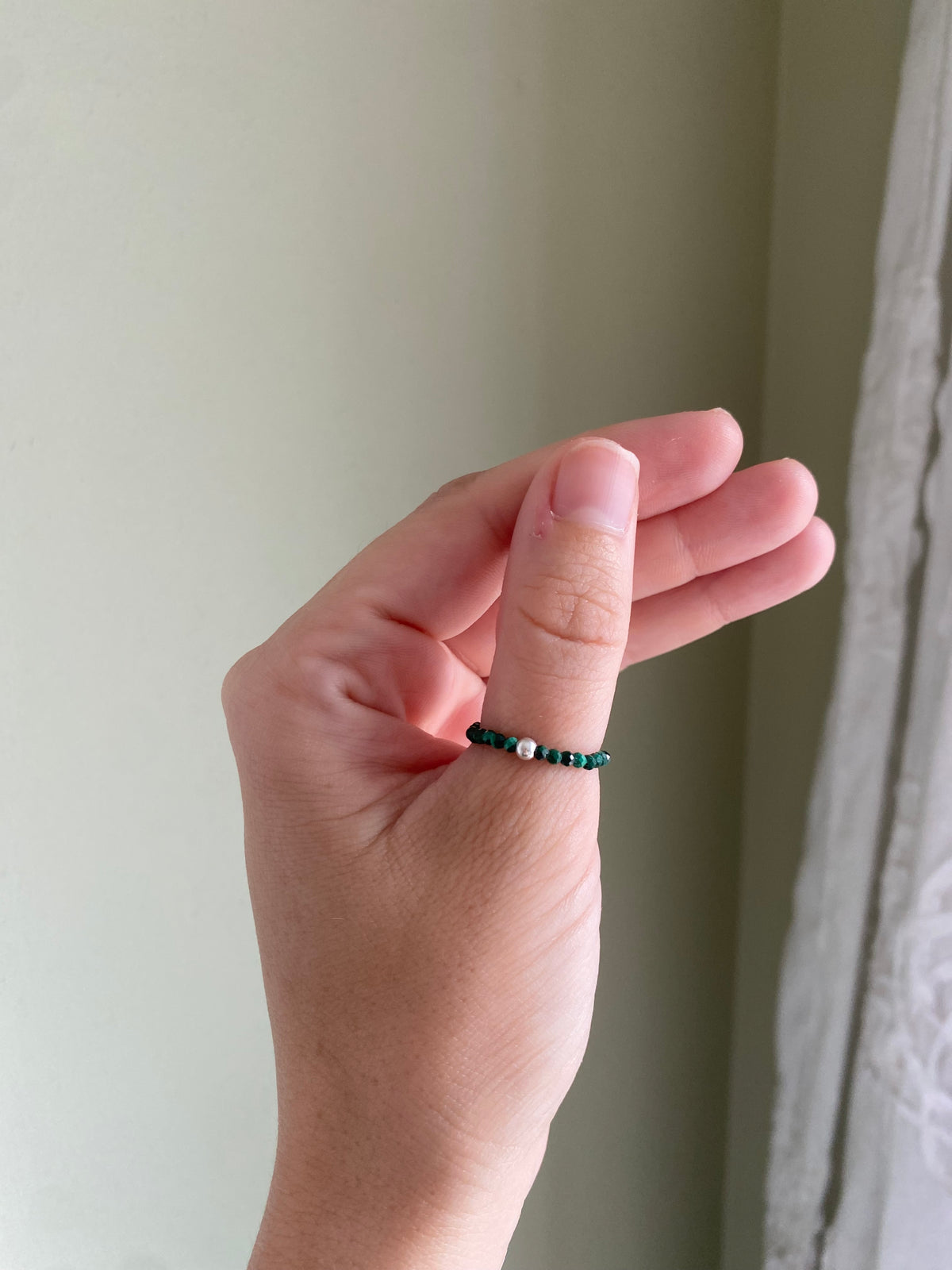 Hand Made Faceted Malachite w/ Silver Stackable Stretch Rings