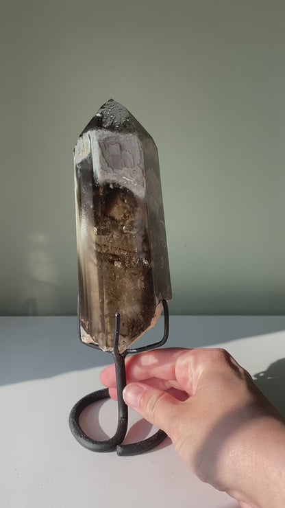 Smoky Quartz w/ Phantoms on Stand - A